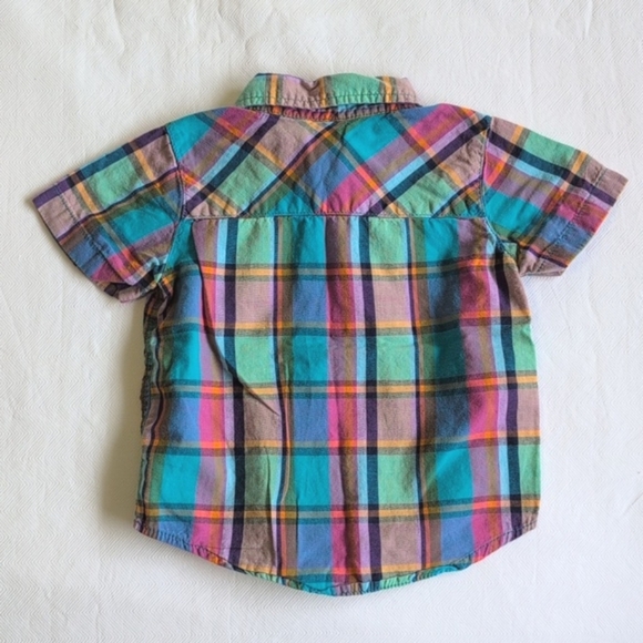 old navy colorful plaid cotton short sleeve button down shirt 18-24 months baby - Picture 5 of 5